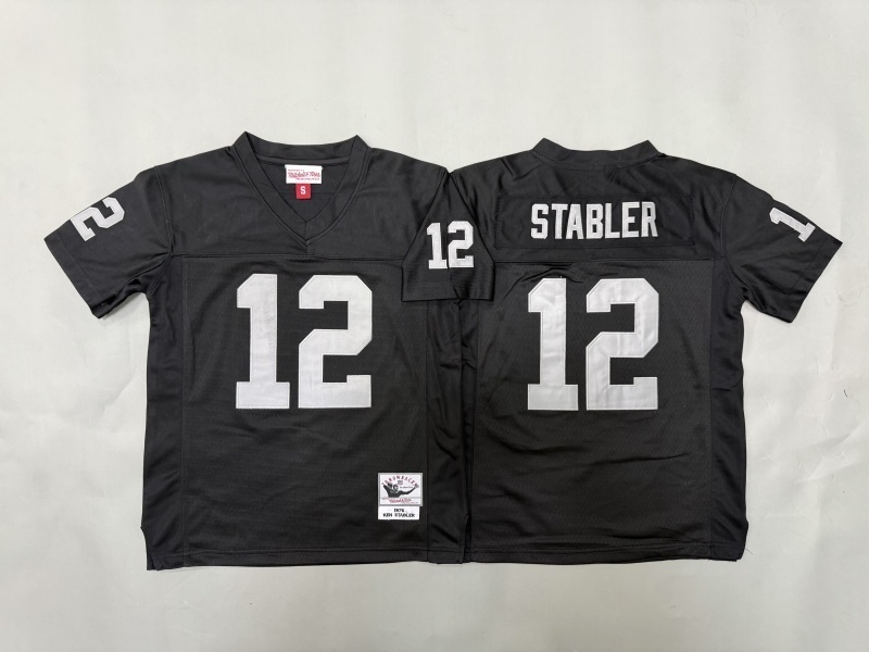 Youth Oakland Raiders #12 Stabler Black Throwback Limited Nike NFL Jersey 01